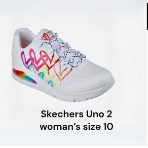 NWT Women’s Skechers UNO 2 Floating Love Sneakers 155521WHT Size 10-White.